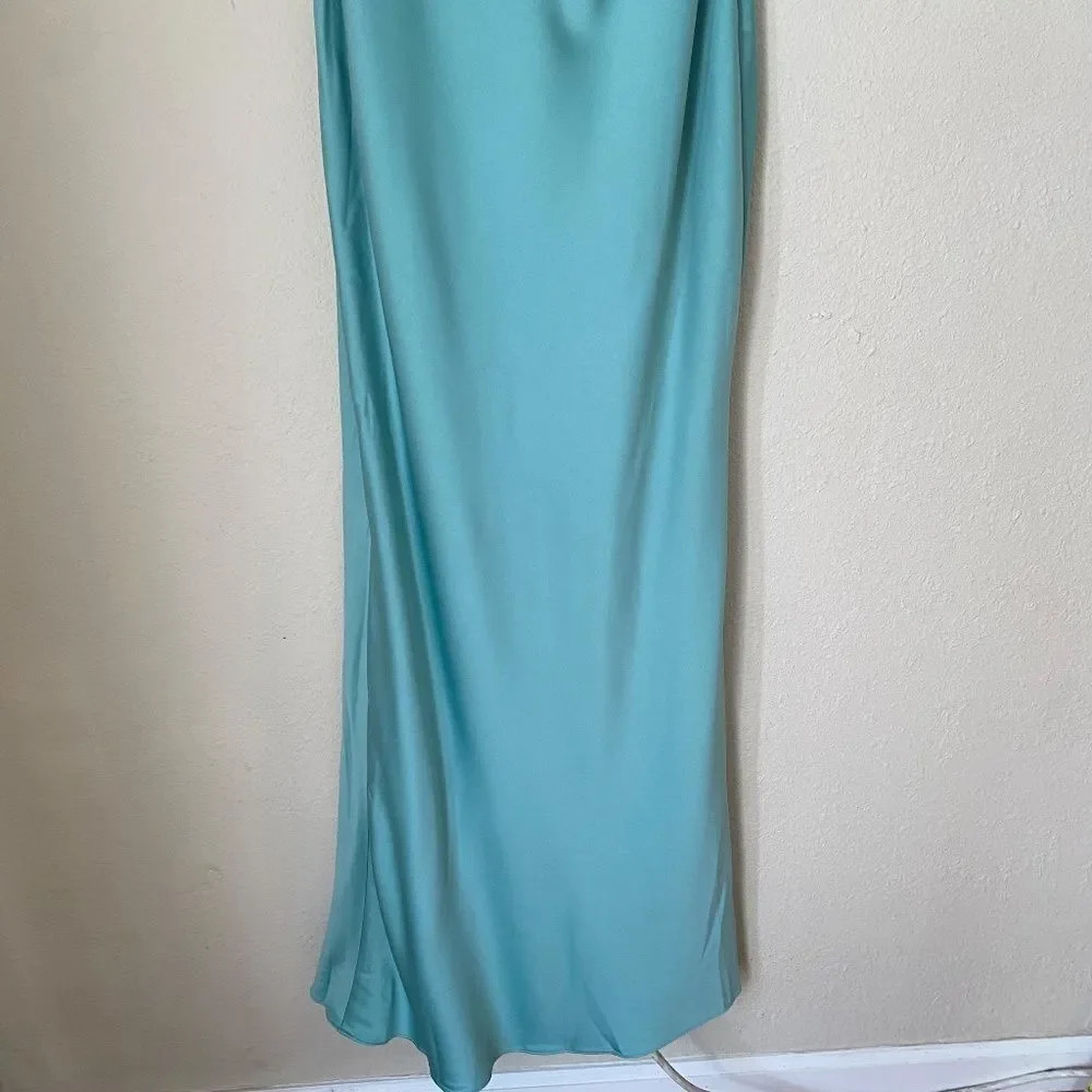 HOUSE OF CB 'Alette' Jade Satin Teal Strapless Maxi Dress NWOT size L - Picture 5 of 14